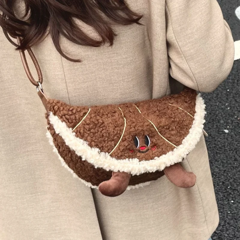 

Creative Cute Plush Croissant Bag Women's Fashion Dumpling-shaped Shoulder Bag Cartoon Patchwork Casual Commuter Crossbody Bag