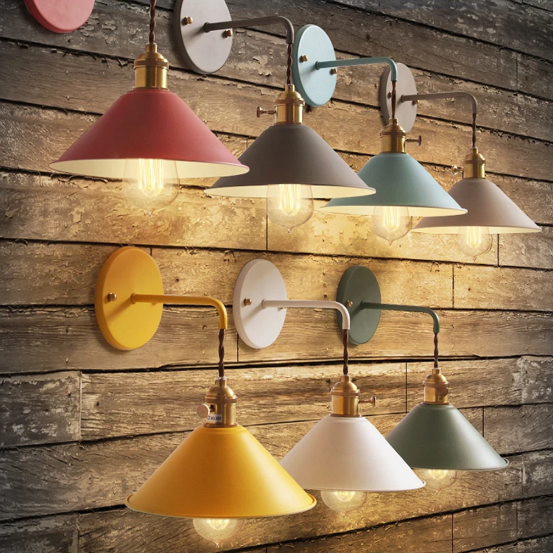 Nordic personalized macaroni color wall lamp, bedside table creative modern bulb E27, furniture decoration lighting, colorful