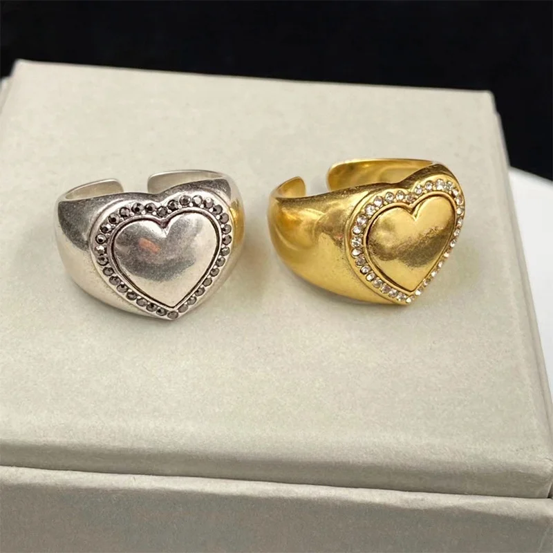 

Vintage Micro Set Heart shaped Letter Opening Adjustable Personalized Ring