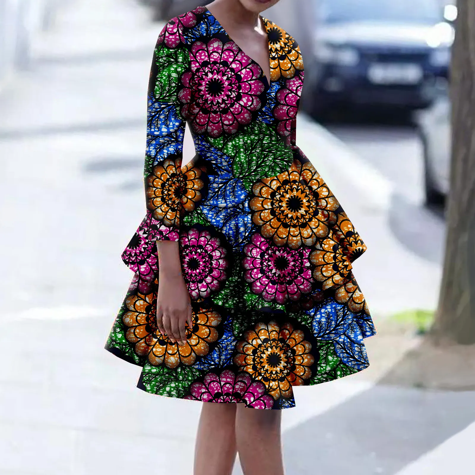 Afripride African Ankara Dresses for Women Tailor Made Knee Length V Neck 2  Layers Flare Casual Cotton Dress A2225072 - AliExpress 200000532