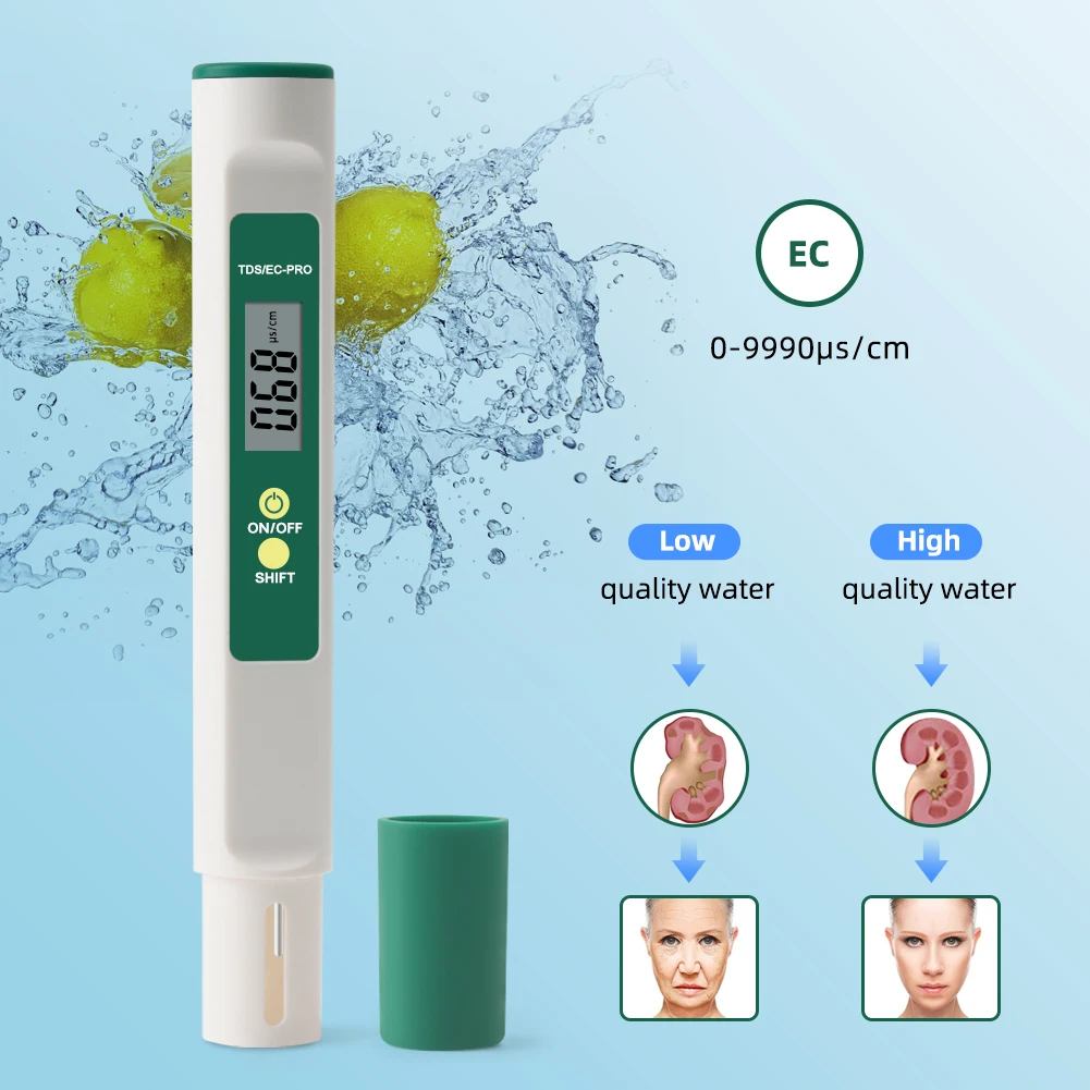 Digital Water Quality Tester 3 in 1 TDS EC Meter 0-9990 Conductivity Test Water Purity PPM Monitor for Aquarium Pool Hydroponic