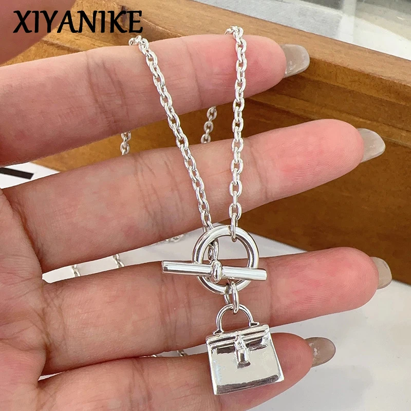

XIYANIKE Unique Geometric Bag Design Choker Necklaces For Women Lady Korean Fashion New Delicate Neck Chain Jewelry Gift Party