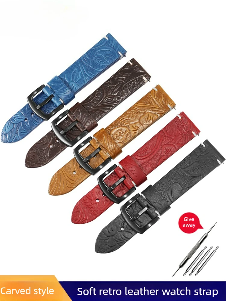 Vintage Engraved Leather Watch Strap for Casio for Panerai for Tissot for Rolex for Huawei Men's and Women's Watch Chain