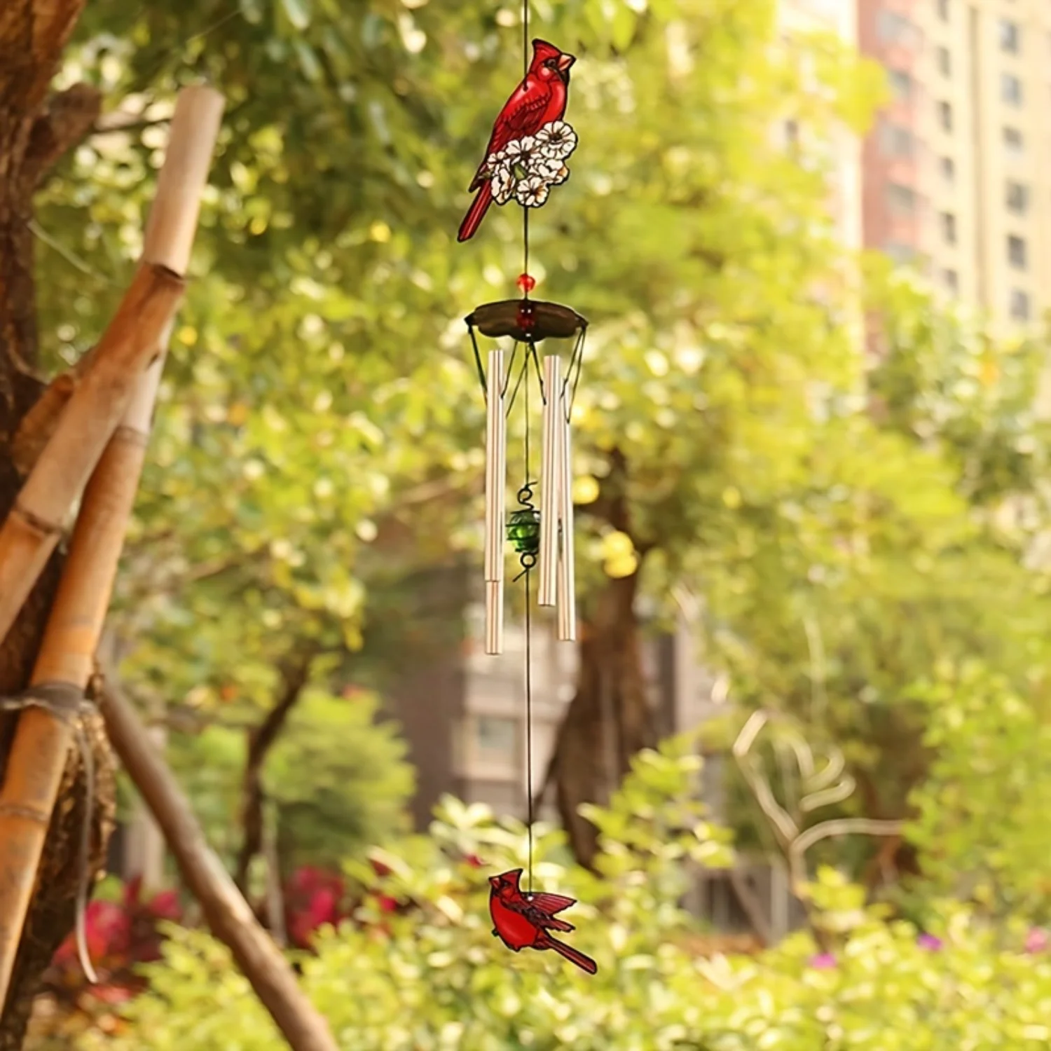 Cardinal Wind Chimes Hanging | Sympathy Grief Souvenir | DIY Wind Chimes Sun Catchers | Garden Ornaments | Natural Relax