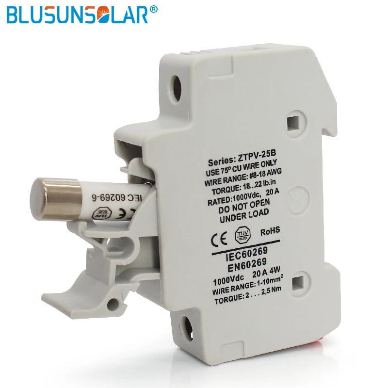 

20 Sets/lot Solar PV Fuse Holder with 10/12/15/20A PV Solar Fuse 1000VDC 10x38 GPV BX0234/6