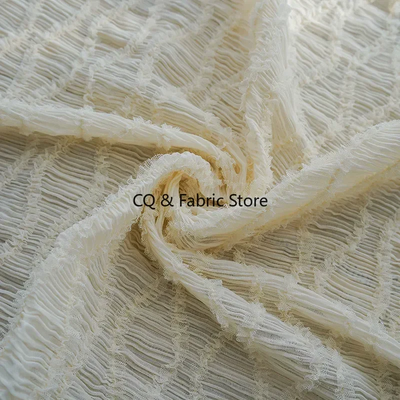 قماش دانتيل شيفون مطرز باللون البيج لفستان البنات، فستان الزفاف، فستان الصيف