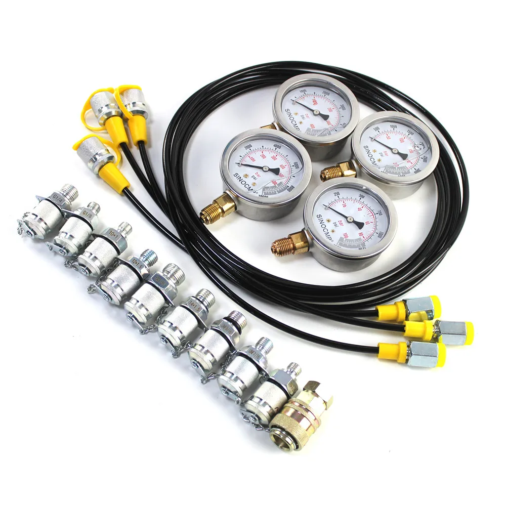 Hydraulic Pressure Test Gauge Kit W/ 4 Gauges 10/25/40/60 Mpa Diagnostic tools W/ Silver Alloy Case for CAT/John Deere Excavator