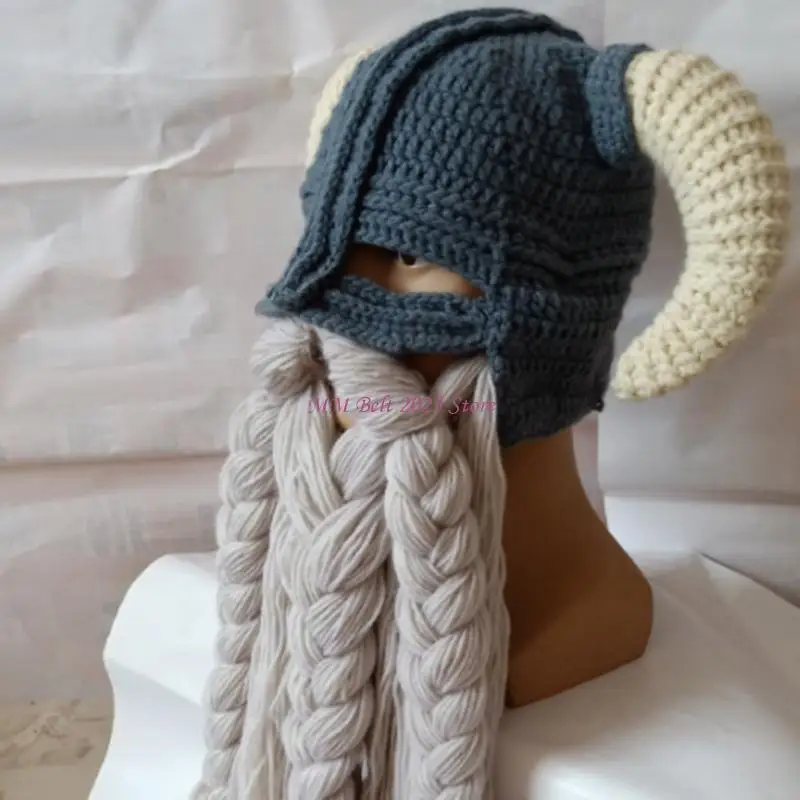 49ME أزياء قرون مضحكة قبعة الكروشيه الصوف قبعة اللحية لعارضة