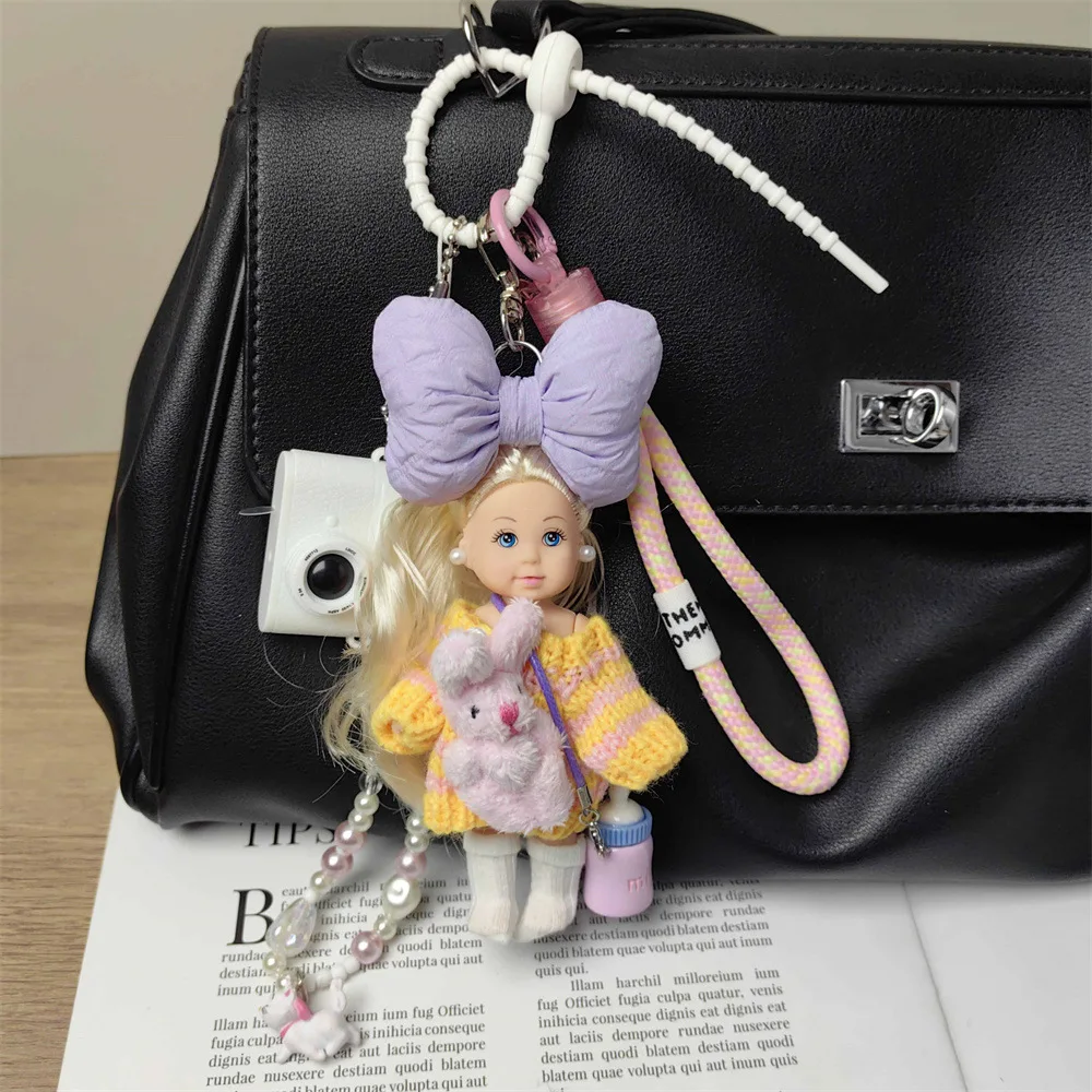

New Features Cute Purple Bow Imitation Barbie Doll Pendant Mini Camera Keychain Girls Bag Pendant Versatile Bag Accessories