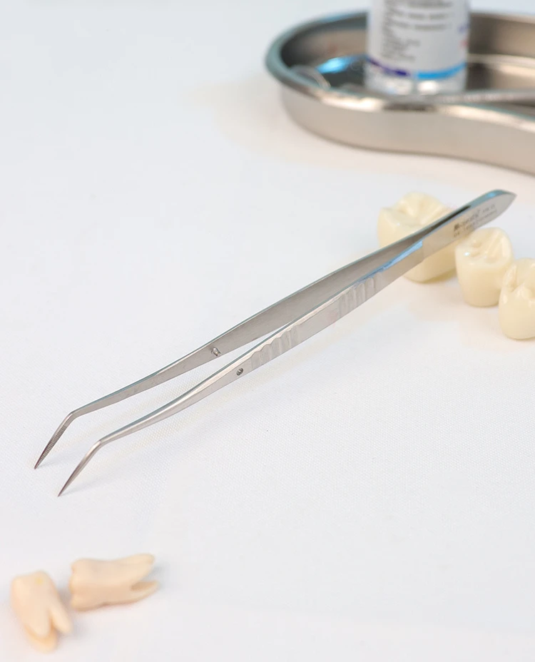 

High Quality Dental Dressing Tweezers Stainless Steel Surgical Serrated Curved Tweezers Pincers Forceps Dentistry Instruments