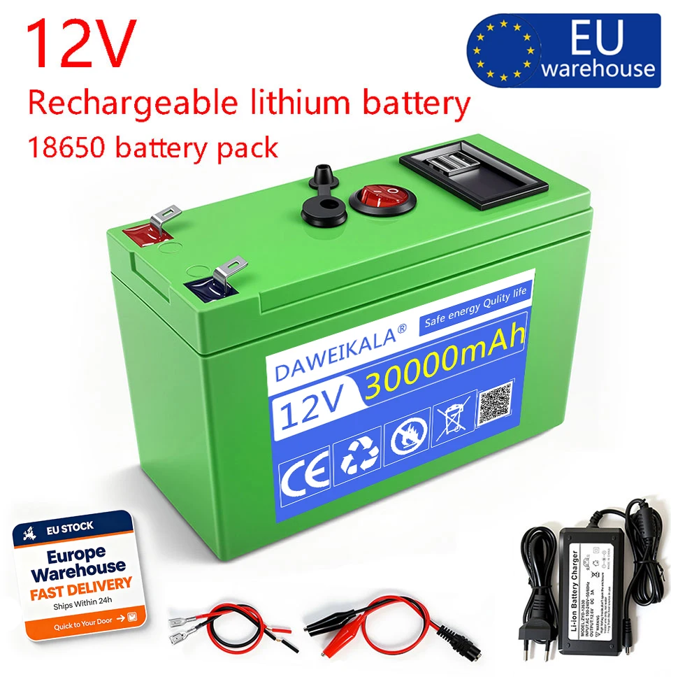 EU-Lagerbestand Schneller Versand 12V 30000mAh Lithium-Batterie mit integriertem BMS 4000+ Zyklen für Solar-Fischfinder, Boot, Wohnmobil, Kinderspielzeug, Elektroauto, hohe Kapazität mit 12,6V 3A