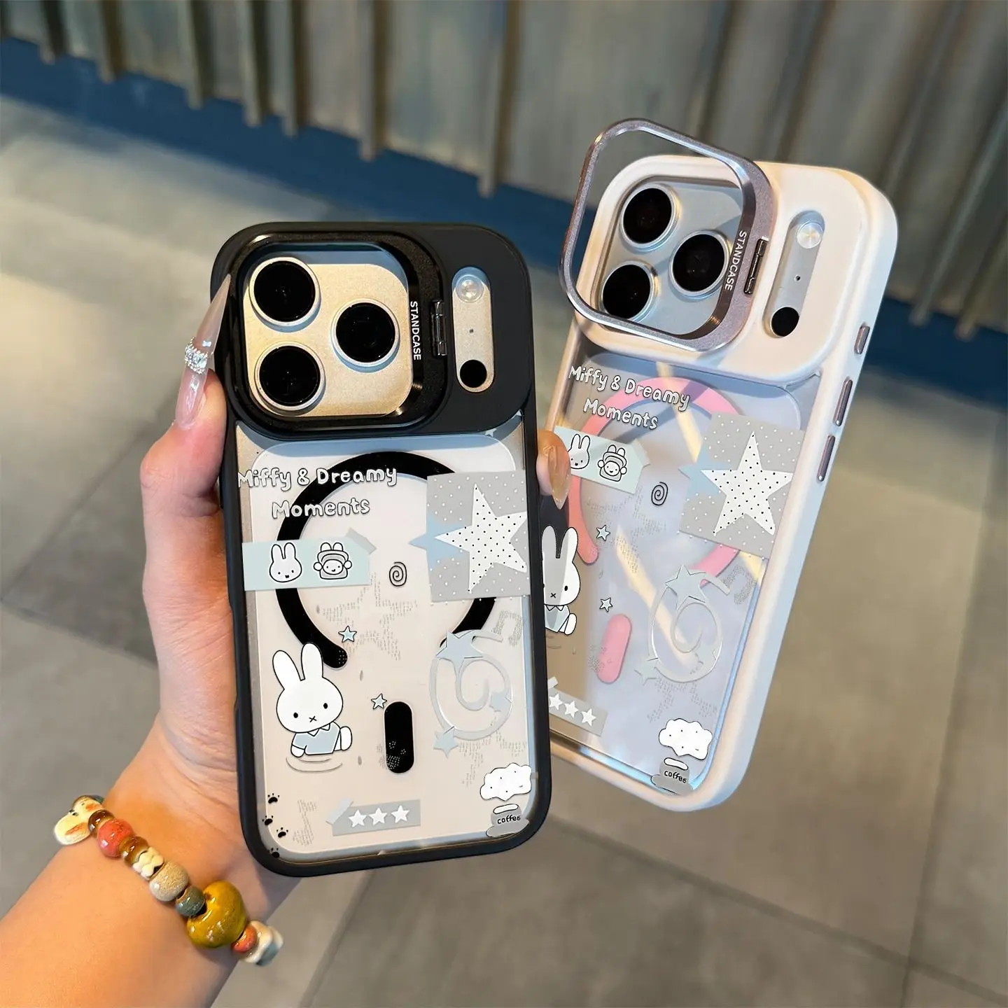 Kawaii Miffy Star Lens Holder Magnetic Phone Case Skin‑feel Shockproof Cover for IPhone 18 Pro Max 17 Pro Max 16 Cartoon Lovely