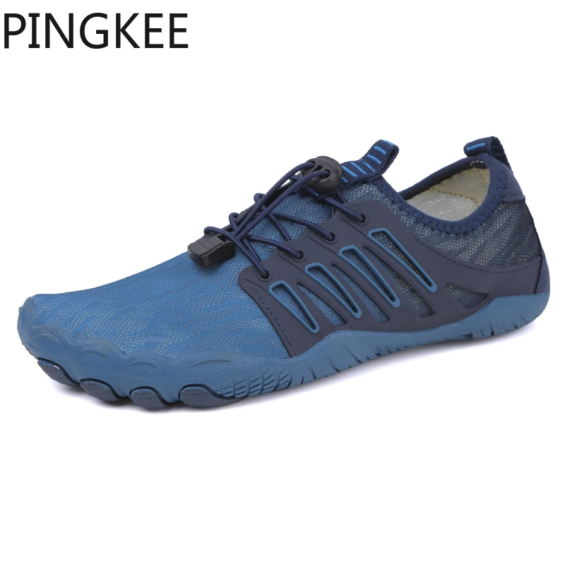 PINGKEE Quick Drainage Lining Air Mesh Upper Men Shed Dry Water Lace Lock Barefoot Nonabsorbent Beach Aqua Swimming Hiking Shoes