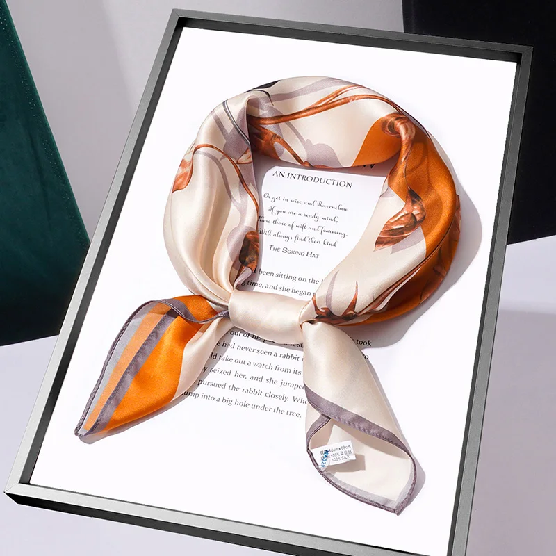 

Golden Rose Print Women Silk Scarf Square 100% Natural Silk Neckerchief Floral Fashion Headscarf Bandana Scarves for Ladies