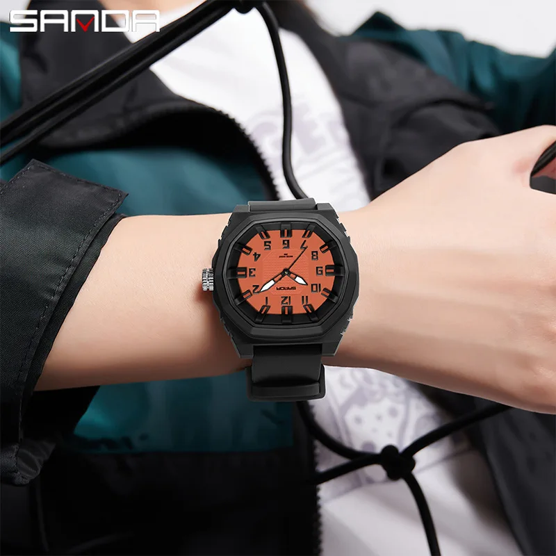 Sanda 3D Grid Reloj de moda 50 m Resistente al agua Multi Color Opcional Estudiantes masculinos y femeninos Reloj de cuarzo personalizado deportivo de moda