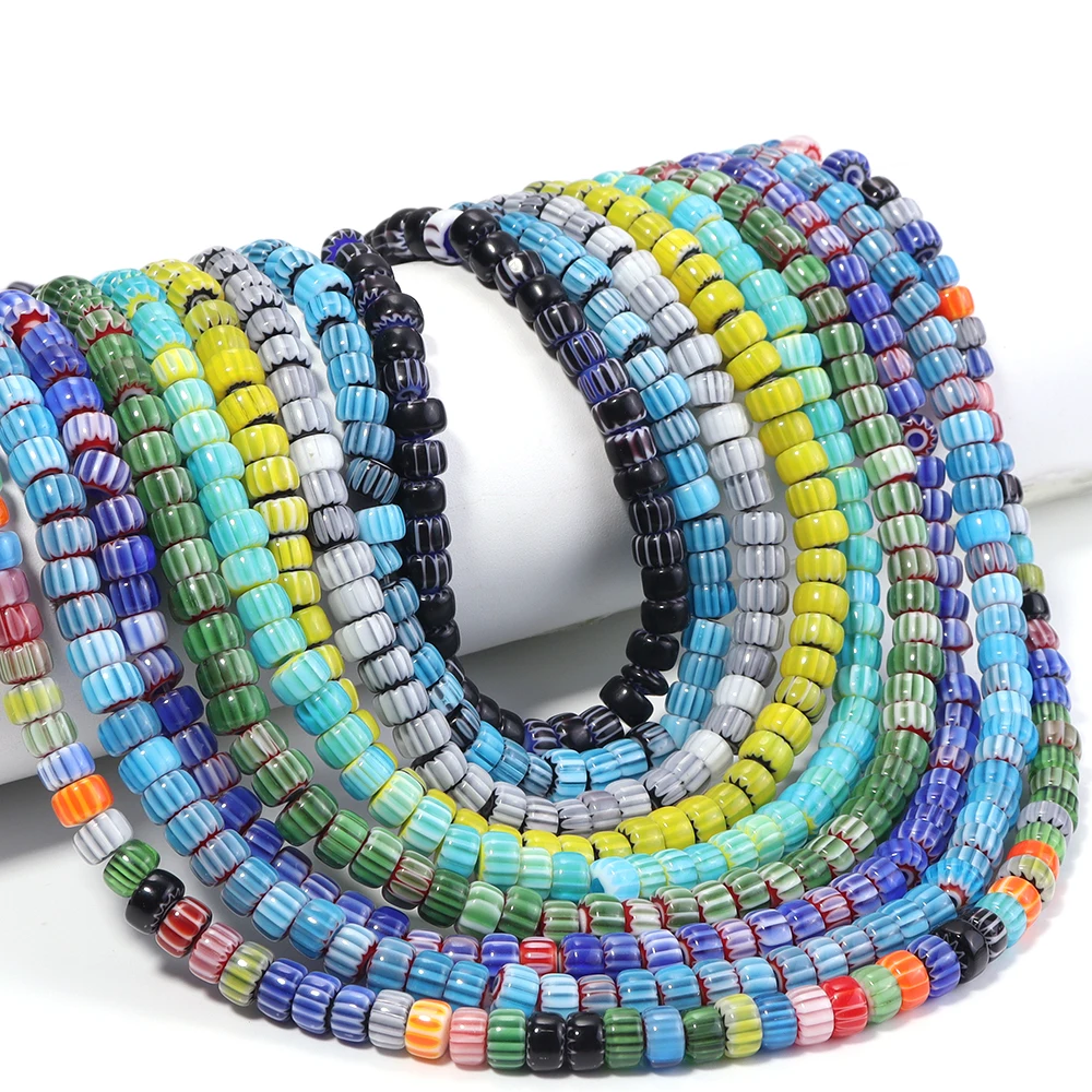 Apx 90 Stück/Strang 6x4mm Flache Kürbis-Lampwork-Perlen für Schmuckherstellung Zylinderförmige Glasierte Glasperlen DIY Armband Halskette – Detail 3