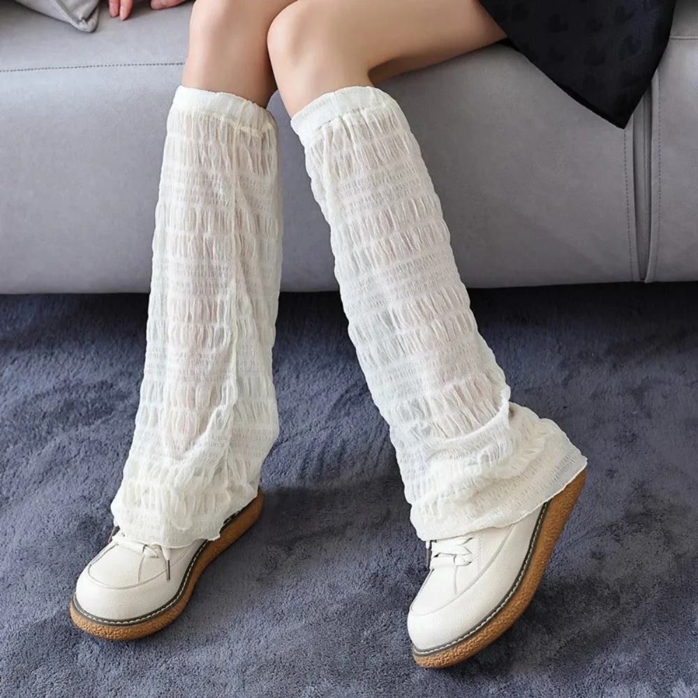 Women Calf Socks Summer Thin Breathable JK Long Tube Wide Leg Lolita Style White Lace Sunscreen Protection Long Socks 1Pair