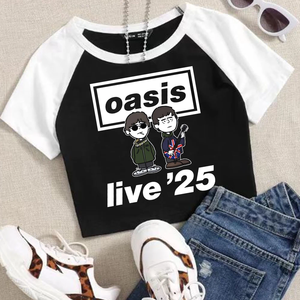 Oasis Live 25 concierto álbum de música Crop Tops chica Sexy Oasis Word Tour música camiseta