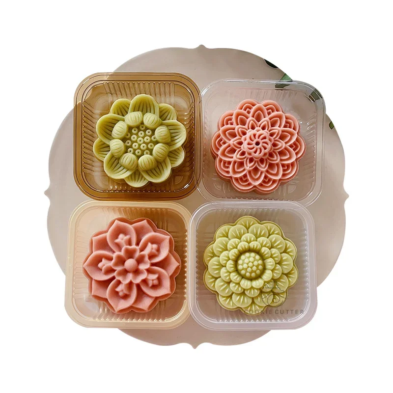 Ten-petal Lotus Seed Moon Cake Mold 75g 3D Hand-pressed Plastic Mooncake Mold Chinese Dessert Cake Baking Tool for Festival