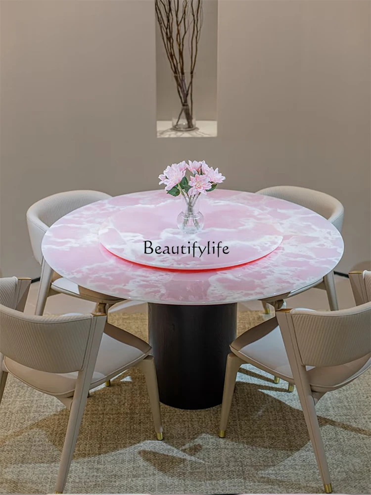 

Jade luxury stone dining table French medieval high-end round dining table