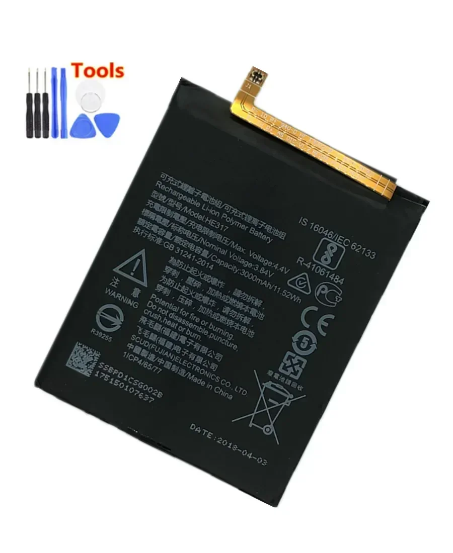 

Original HE317 3000mAh Battery For Nokia 6 N6 TA-1000 TA-1003 TA-1021 TA-1025 TA-1033 TA-1039 Batteries + Free Tools