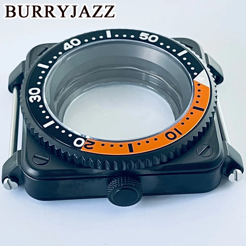 BURRYJAZZ 42 مللي متر SKX007 حافظة ساعة مربعة NH35 حالات تناسب NH35 NH36 7S26 4R حركة Seiko SKX007 الطيارين قمرة القيادة استبدال الرجال