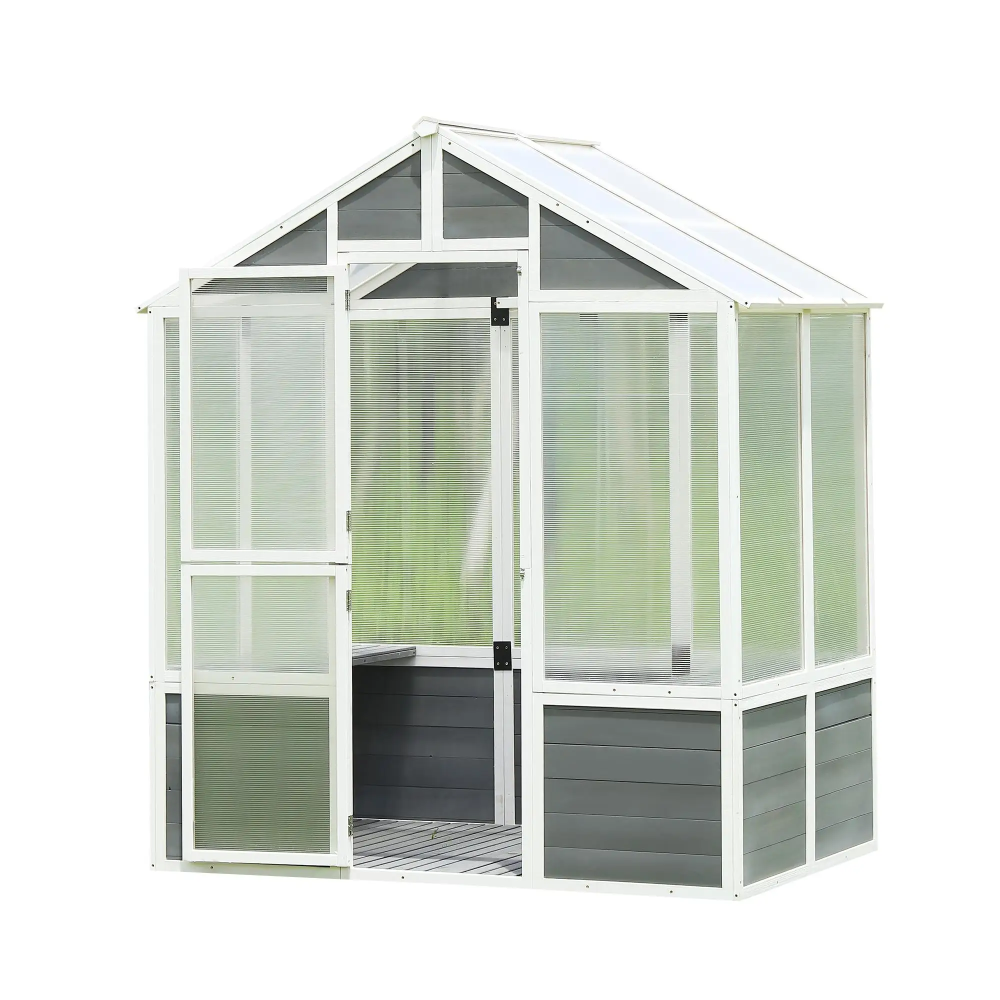 76x48x86 Wooden Polycarbonate Greenhouse - Walk-in Garden Shed with Entry Door for Outdoor for plants , for patio & Lawn