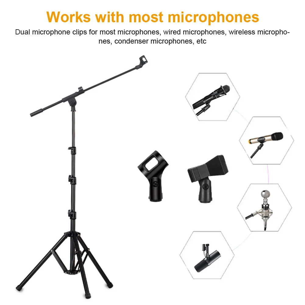 حامل ثلاثي القوائم مع حقيبة حمل ومشبكين ميكروفونين وحامل ميكروفون على الأرض مناسب لأي غناء أداء الميكروفون #4