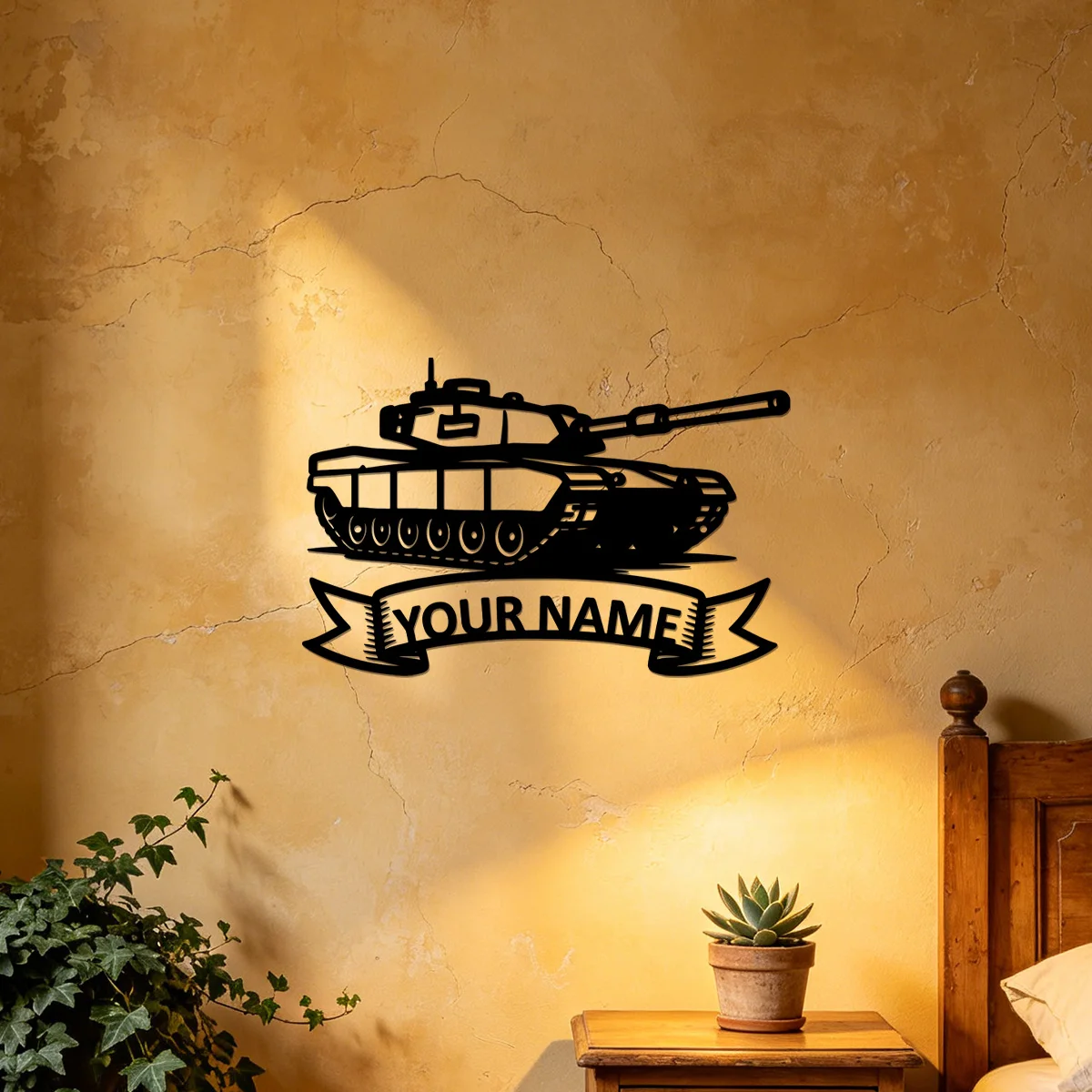 Customizable Military Metal Wall Art Sign Custom Name Army Tank Battle Cannon Track Metal Plaque Indoor Outdoor Home Porch Decor
