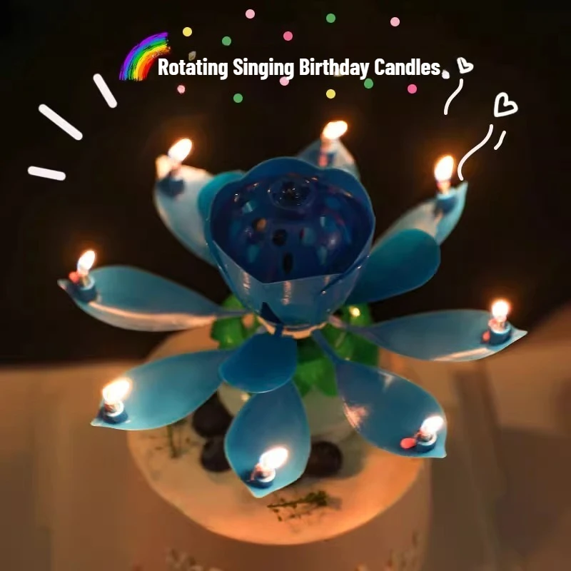 

New Lotus Birthday Candle Cake Decorations Creative Blossom Singing Music Surprise Rotating Candle Small Ornaments