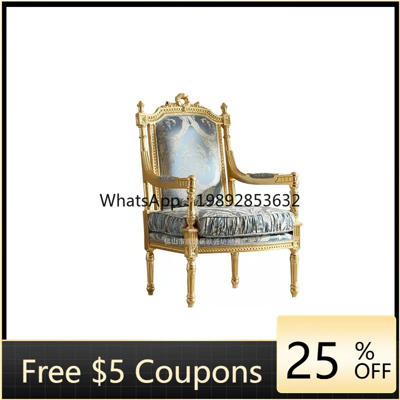 

LYY Fabric Leisure Chair Living Room Solid Wood Carved Reception Meeting Balcony Chair Flower Room Single Seat1