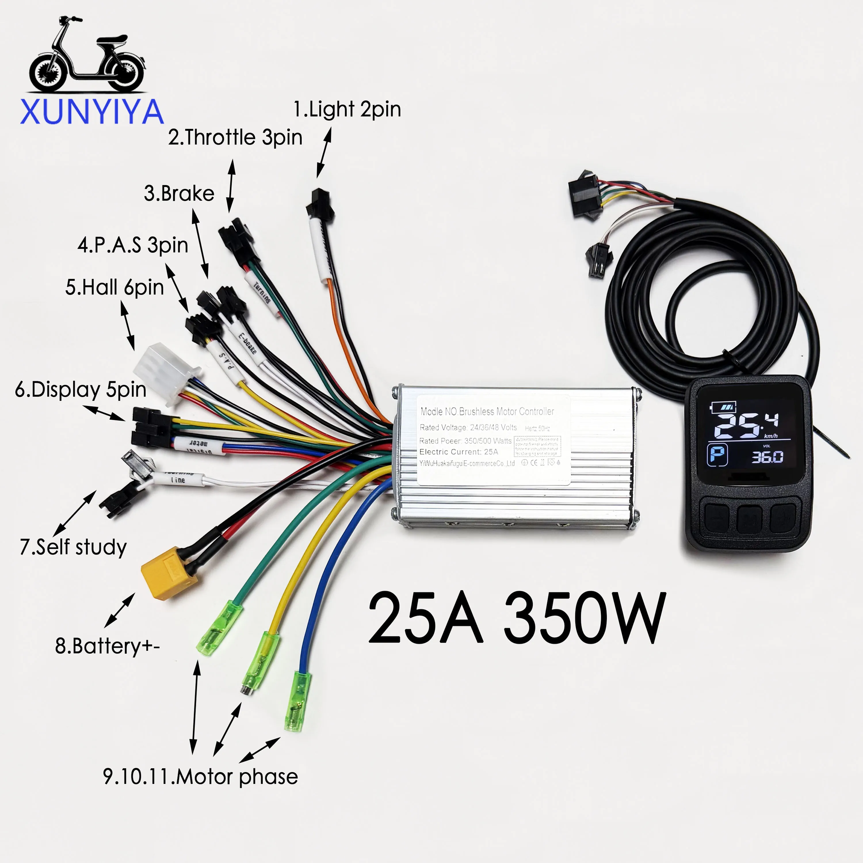 24V 36V 48V Brushless Motor Controller with Protocol UART NO.2 HK918 Color LCD Display Set for Electric Scooter/Bicycles Repair