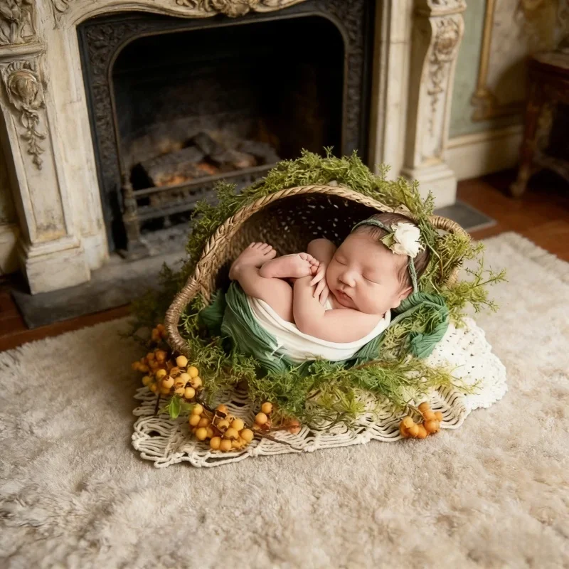 

Набор реквизита для фотосессии новорожденных: винтажное бамбуковое кресло ручной работы, детская кроватка-манеж, аксессуары для студийной съемки, реквизит для фотосессий мальчиков и девочек