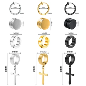 1/12 pairs Set of Male and Female Magnetic Ear Clip Stainless Stainless Steel Ring Unsurgered Cross False Meter Huggie Hoop Earrings Set 12 Main Sales Earring Pressure - №8