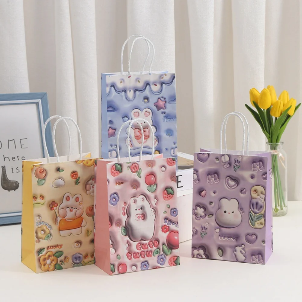 Cute Rabbit Embossed Pattern Easter Gift Bags Gift Wrapping Paper Bags Children'S Day Rabbit Packaging Bags Party Decoration Bag