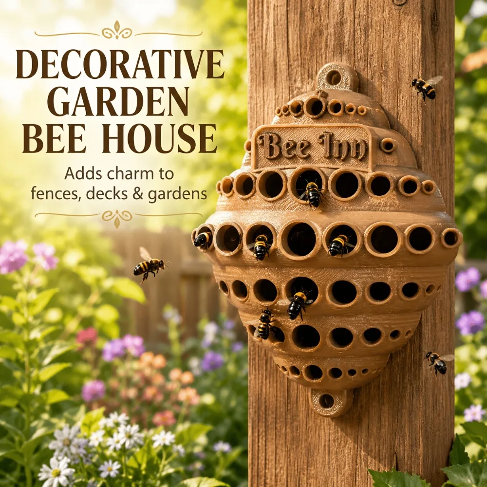 3D Printed Garden Bee Insect House Plastic Bee-Hive Shaped Outdoor Bee Hotel Multi Holes Wall-Mounted Bee Insect Nest