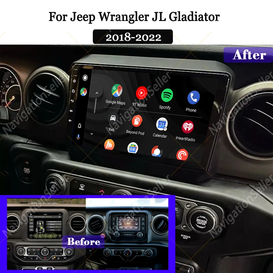 

Android Car Stereo For Jeep Wrangler JL 2018-2023 Wireless CarPlay Android Auto DSP GPS Navigation Radio Multimedia Video DAB