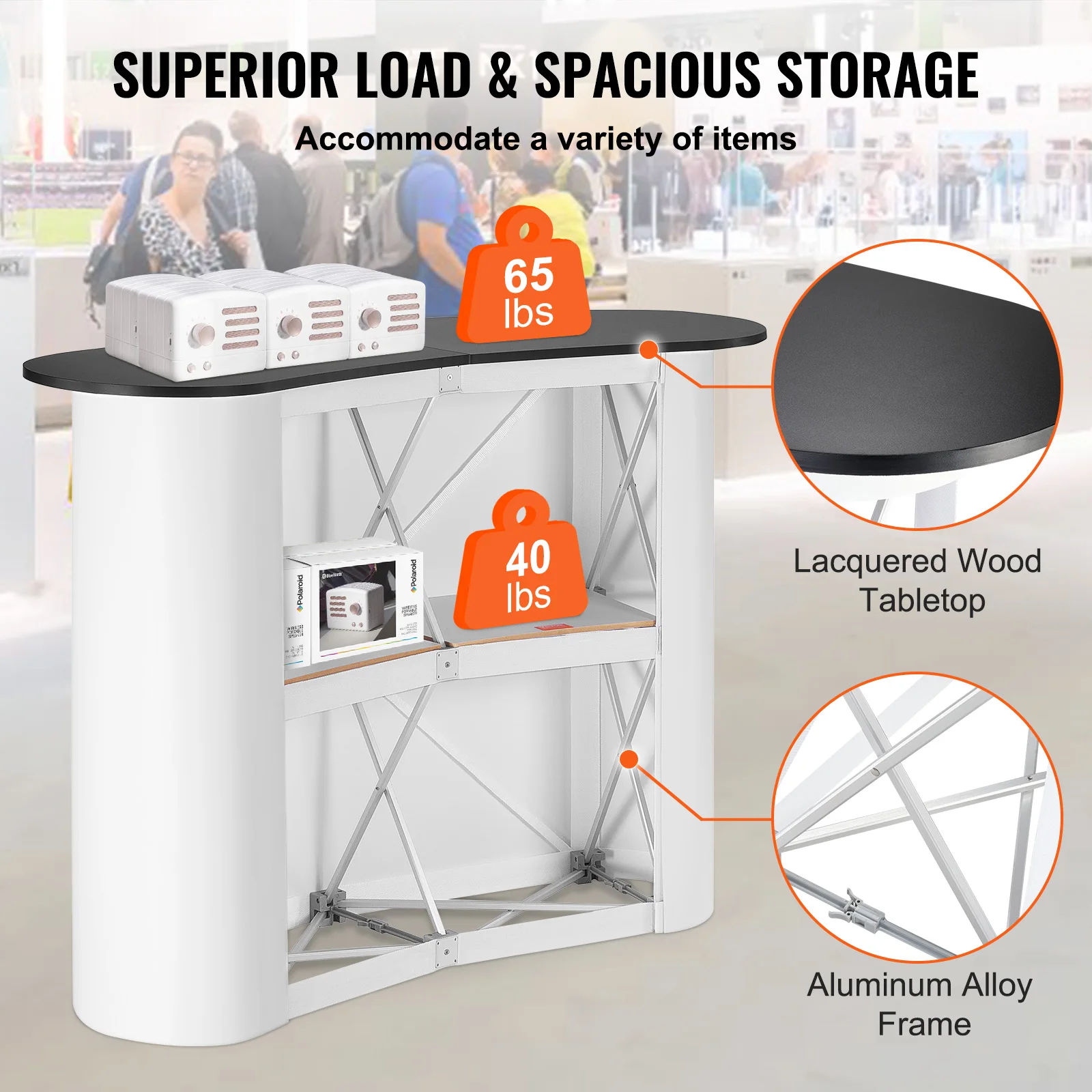 Foldable Wall Promotion Retail Table, Portable Trade Show Podium Table, Exhibition Counter Booth, Market