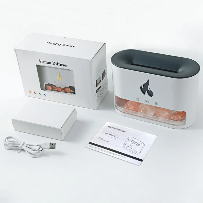 4-Color Gradient Rock Flame Diffuser, Auto Shut-Off Essential Oil Humidifier for Living Room & Bedroom Decor