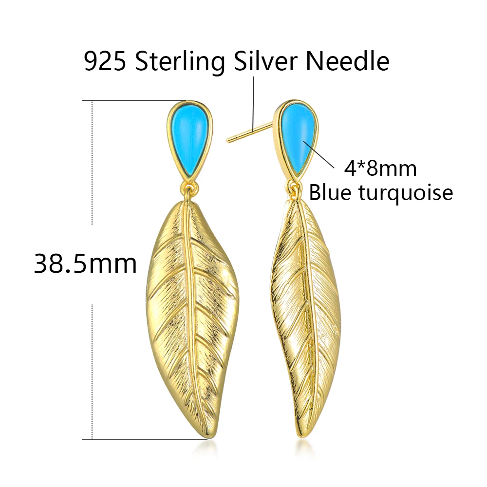 APIR Vintage Bohemian Leaf Dangle Drop Earrings 925 Silver Needle Women's Blue Turquoise Teardrop earrings Party Holiday Jewelry