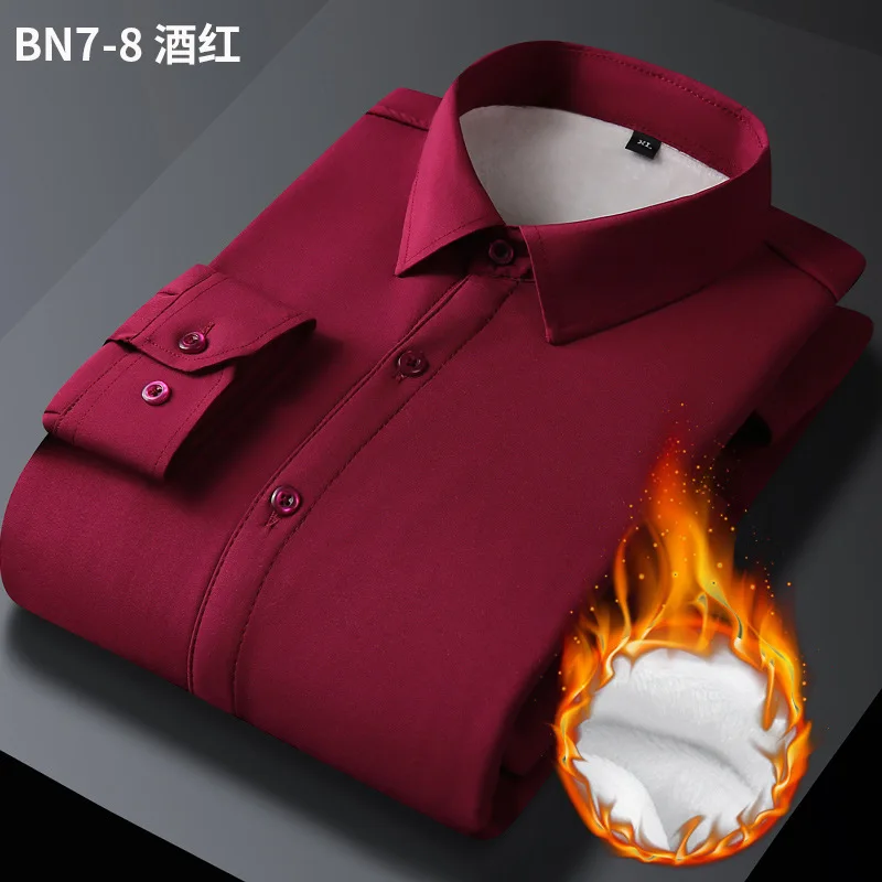 5XL men\'s dress shirt long sleeve autumn and winter plus fleece thickening warm non-ironing casual large size high quality