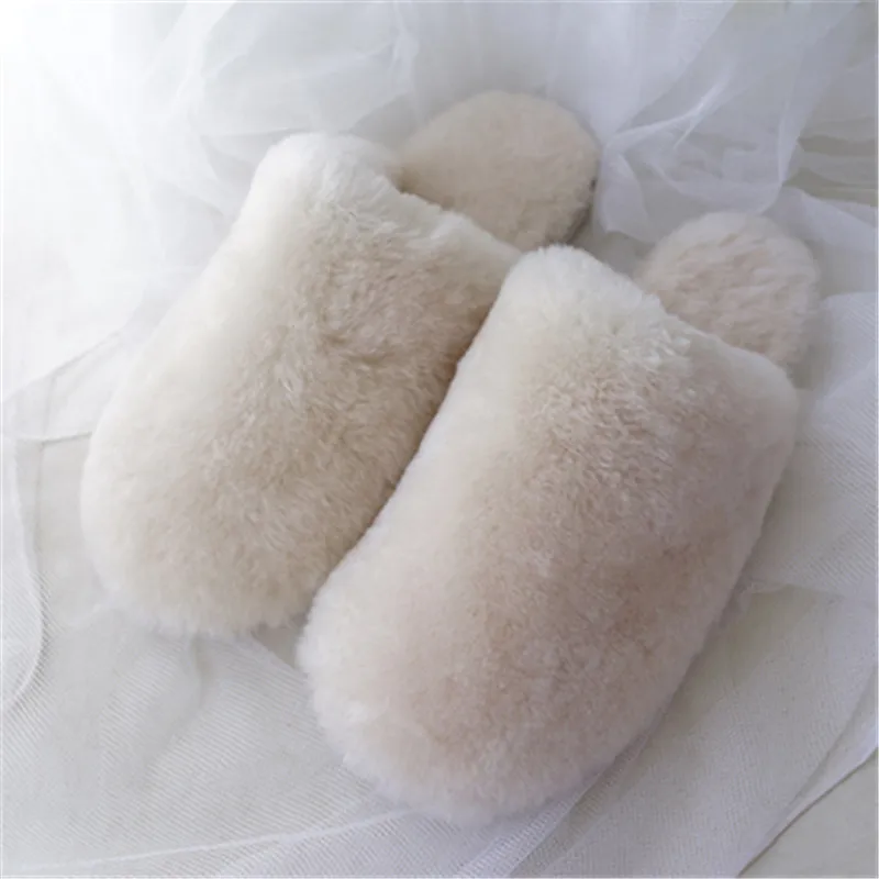 2023 Natural Women Sheepskin Home Slippers Winter Women Indoor Slippers Fur Slippers Wool Flip Flops Slipper Lady Home Shoes