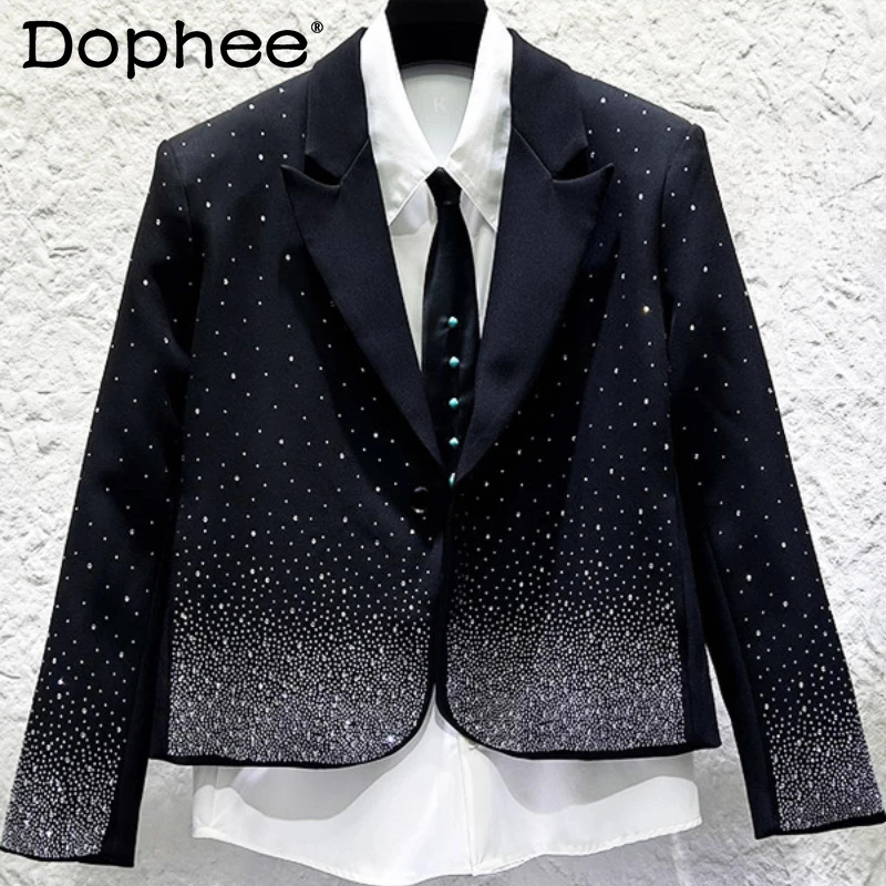

Men's 2025 Autumn New Light Luxury Rhinestone Short Style Blazers Men's Personality Trendy Loose Fashion Versatile Suit Jackets
