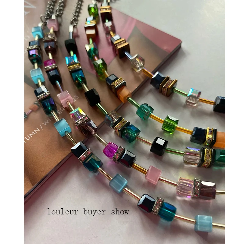 Louleur Square Square Faceted Glass Crystal Beads for Jewelry Making Loose Glass Beads DIY Bracelet Spacer Cube Beaded Wholesale