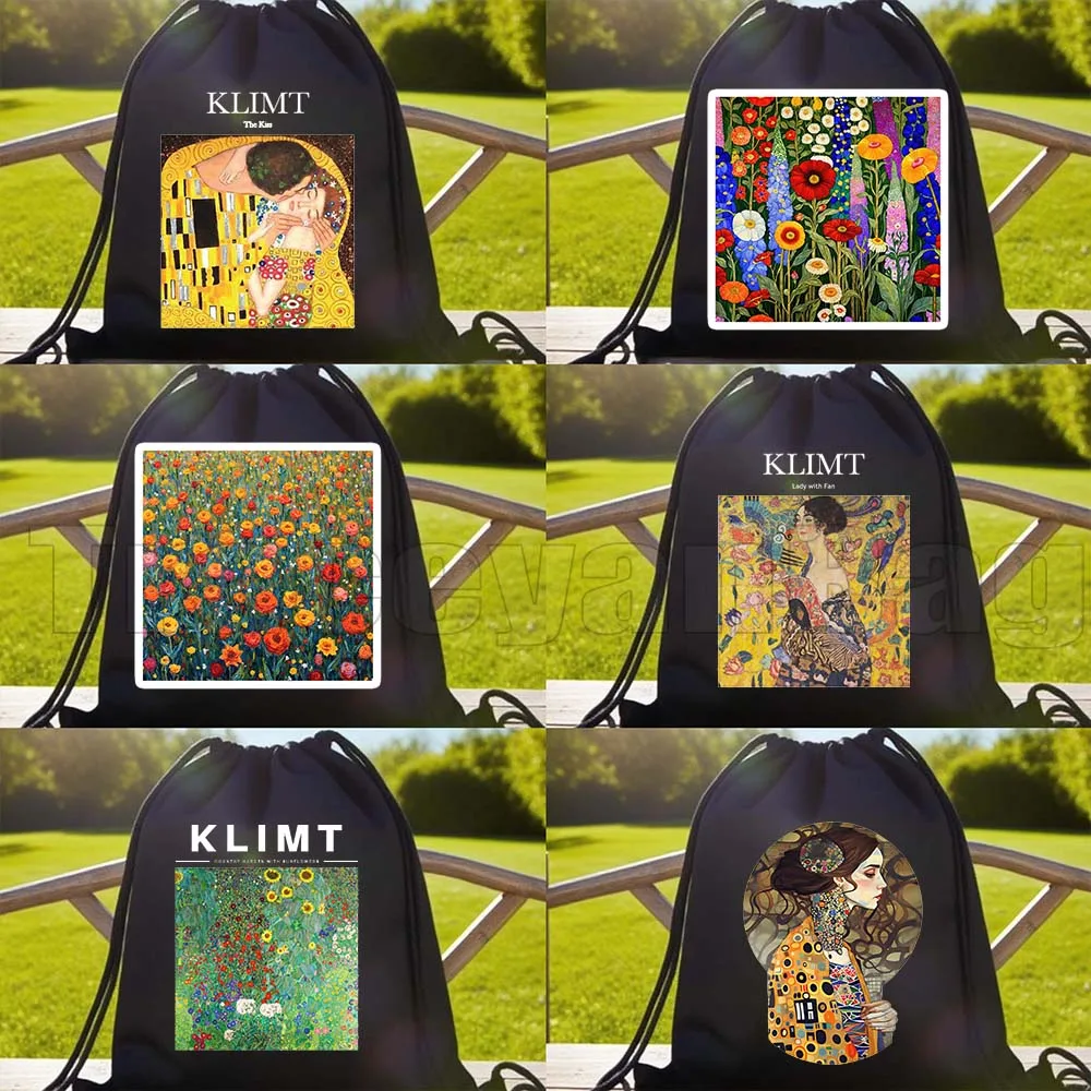 

Gustav Klimt Flowers Gold Klimt Lady Sunflowers Colorful Flower Garden Cute Gifts Cotton Drawstring Bags Backpack Gym Sackpack