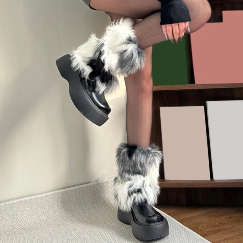 

Женские плюшевые гетры, нечеткие зимние сапоги с манжетами, толстые термотеплые меховые чехлы для ног, длинные носки без ног,