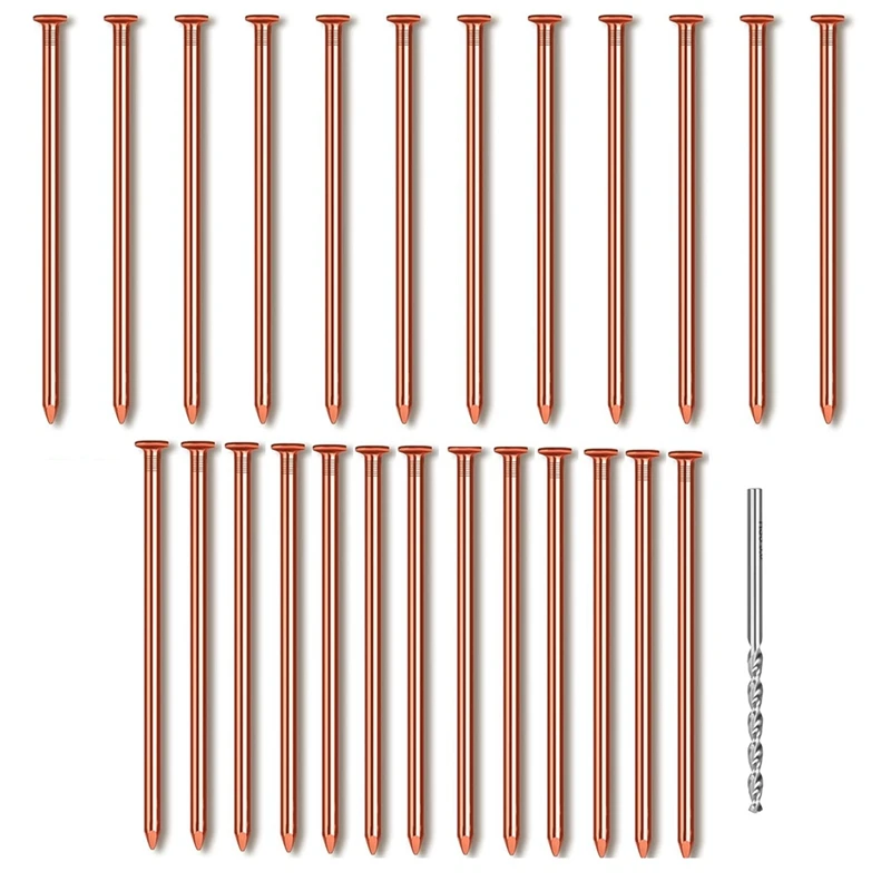 25Pcs Copper Nails For Tree Stumps 3.14 Inches Long Pure Copper Nails Bulk With Drill Bit To Remove Stump Nails For Tree