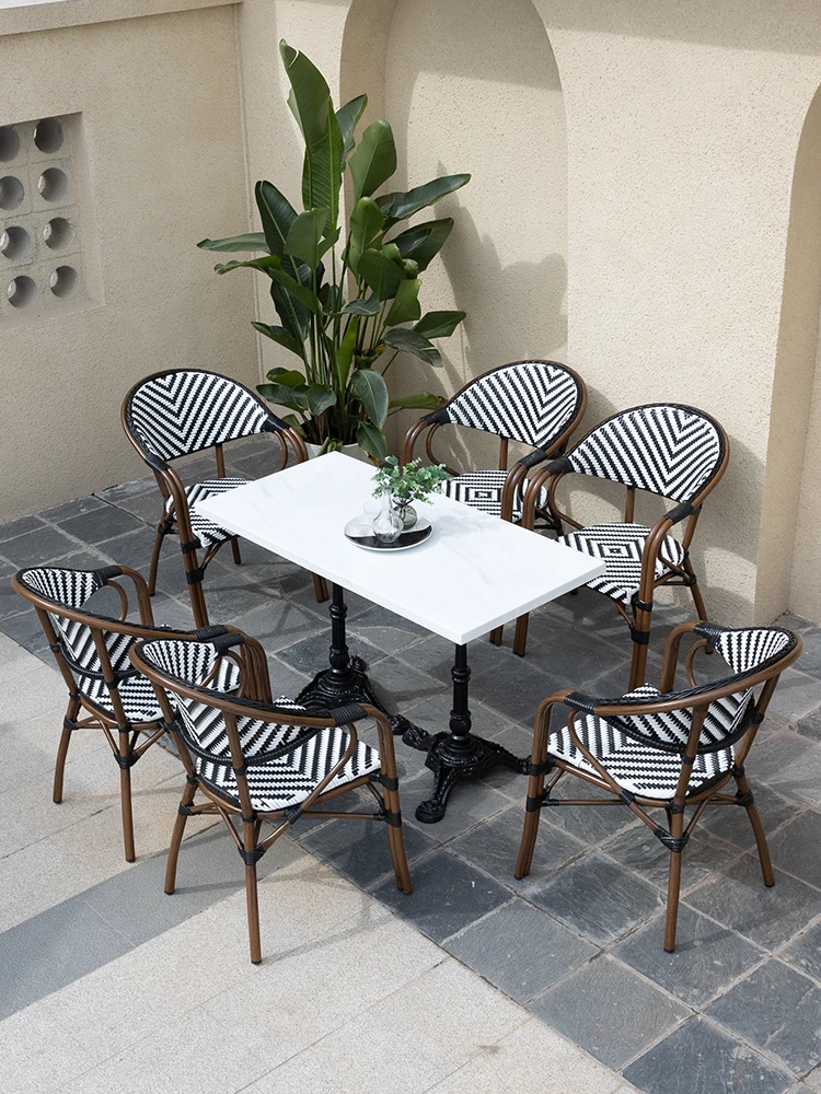 Outdoor rattan chairs patio garden balcony rattan chairs B&B outdoor waterproof chairs outdoor coffee shop with tables and c