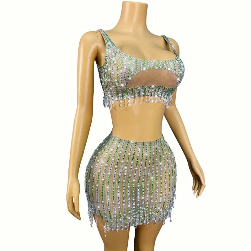Tenue de chanteur en diamant, tenue de danse Jazz, strass complets, perles, jupe supérieure, Costumes de Festival, Bar DJ DS, vêtements de spectacle sur scène