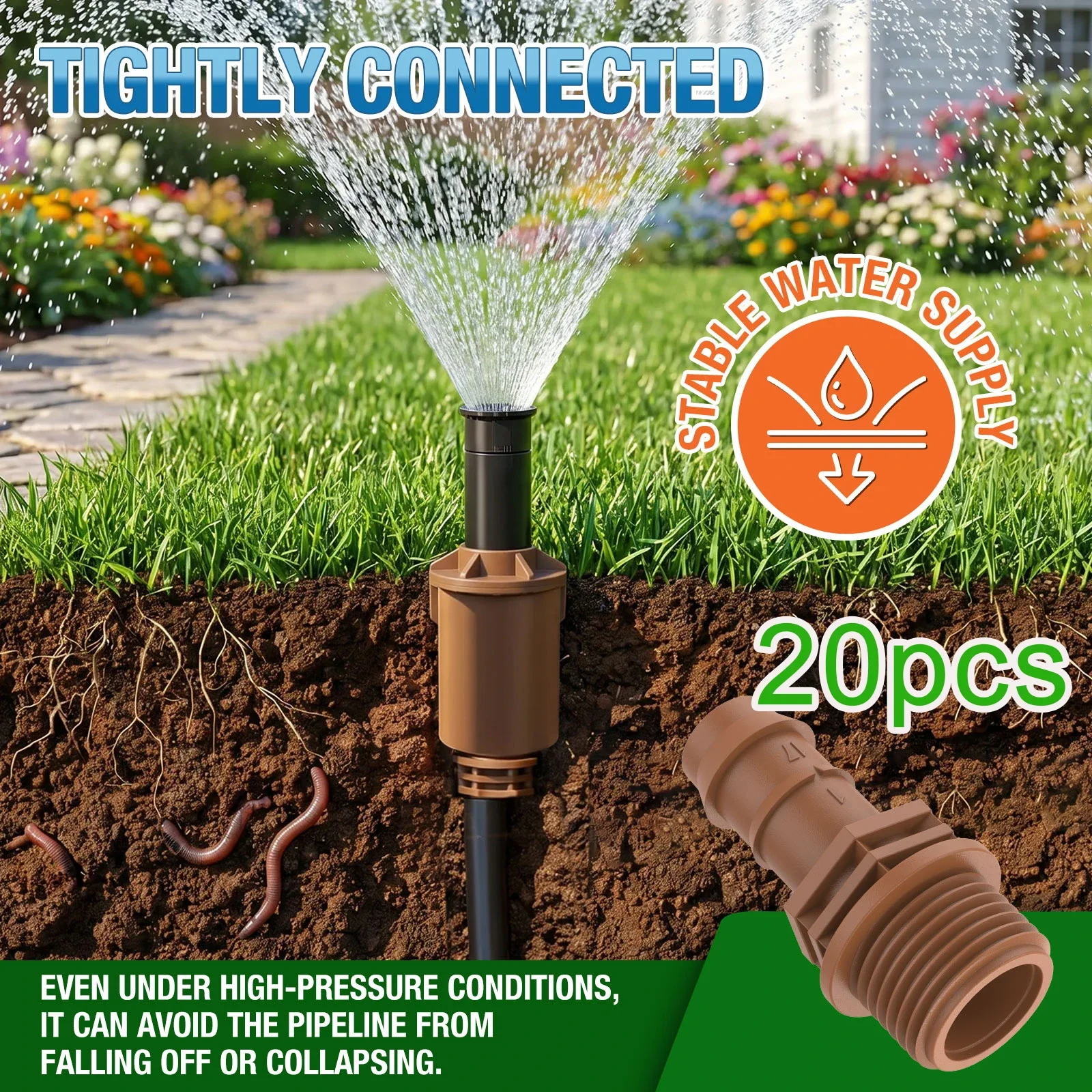 Garden Hose 1/2 Inch Drip Tubing Connector Adapter 20Pack MNPT Barbed Fittings Heavy Duty Sprinkler Lawn Greenhouse Patio DIY
